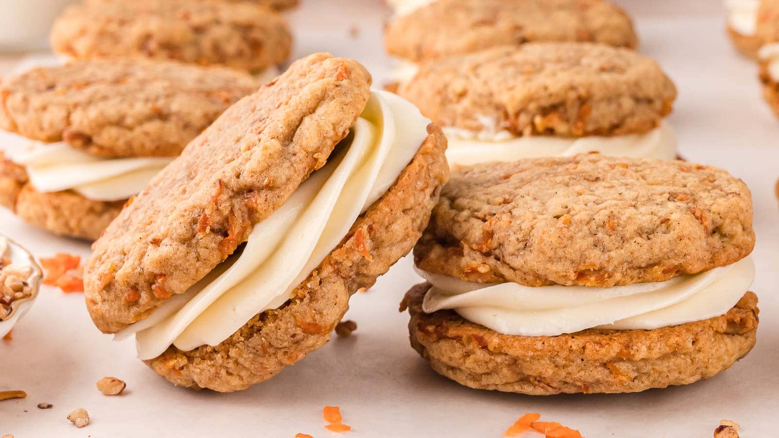 Carrot Cake Cookie Sandwiches by Tessie's Table.