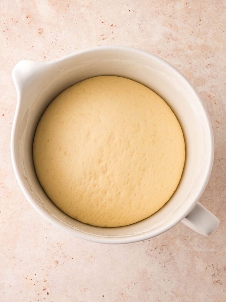 Dough doubled in size in the mixing bowl.