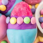 Up Close of a decorated Rice Krispie Easter Egg.