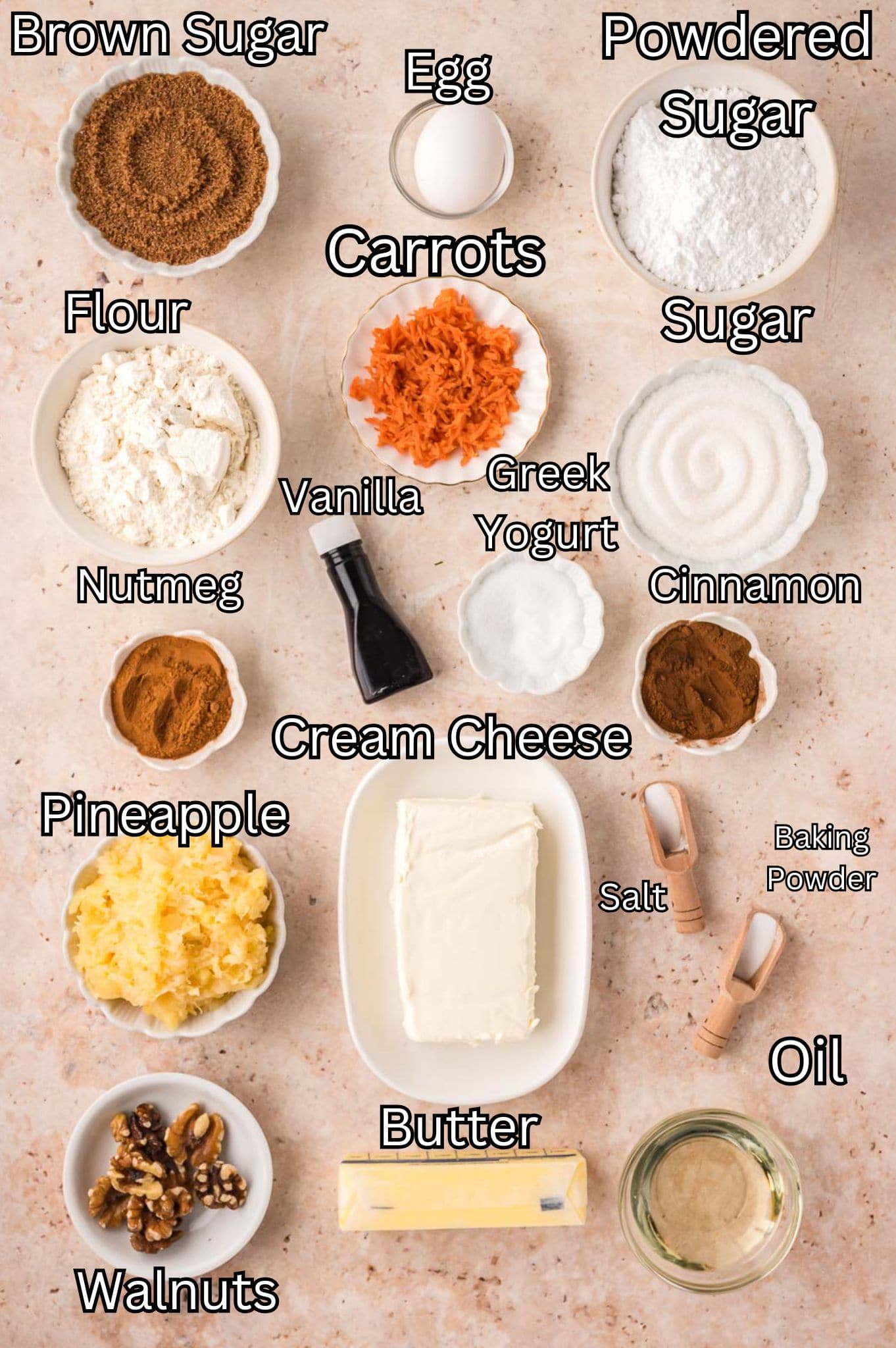 Ingredients for Carrot Cake Sheet Cake