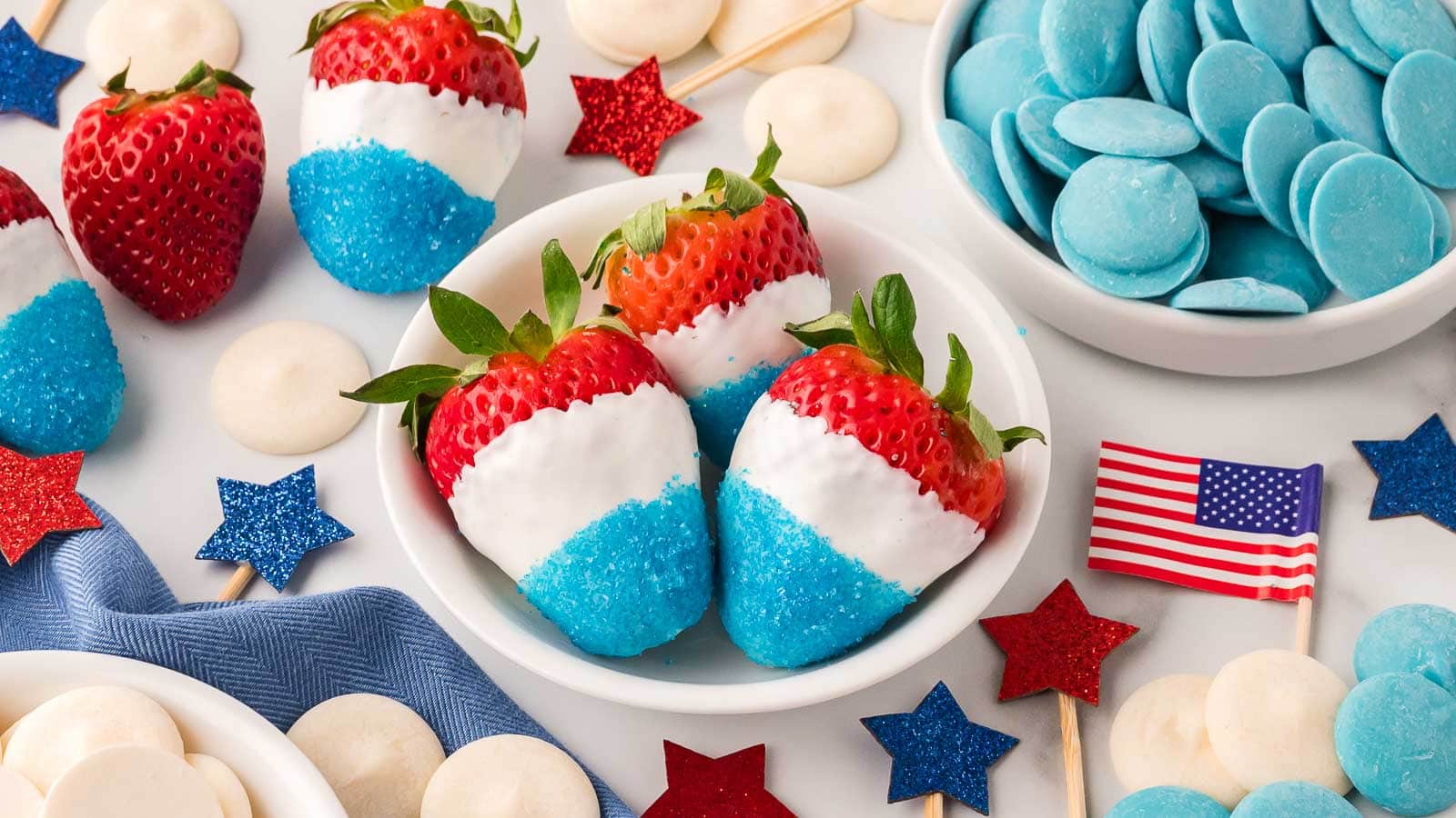 Red, white and blue strawberries by Tessie's Table.