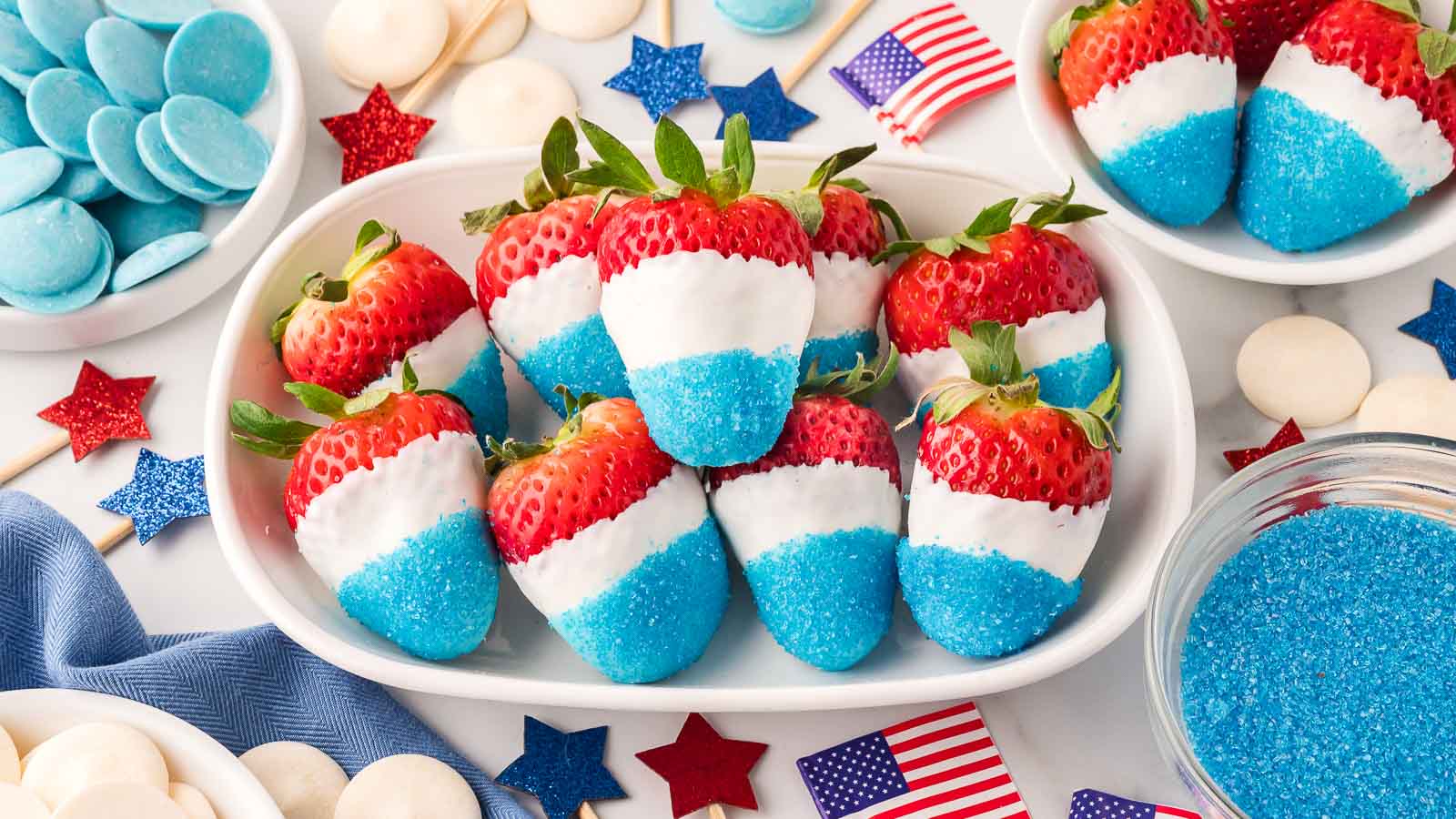 Red, white and blue strawberries by Tessie's Table.