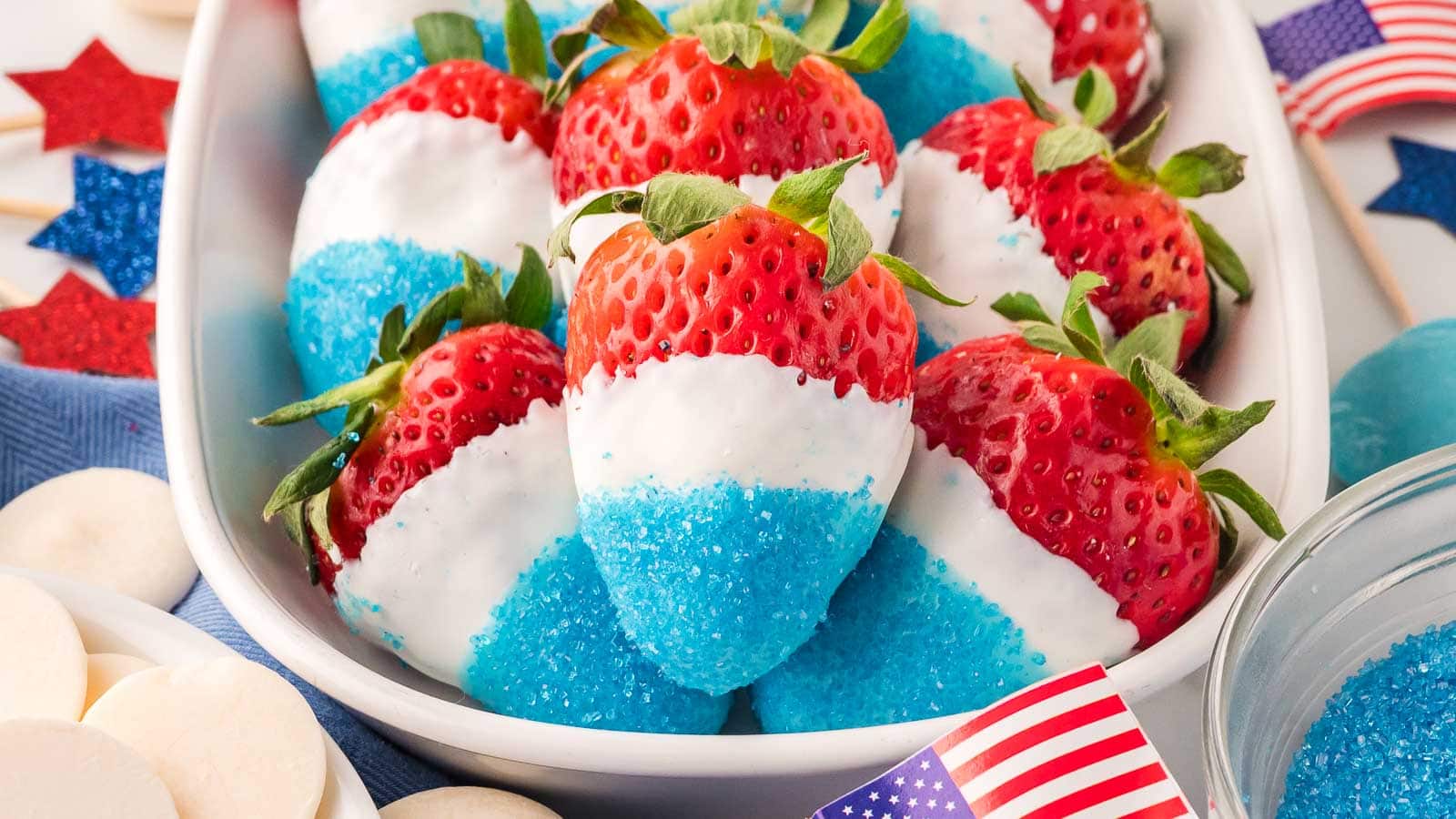 Red, white and blue strawberries by Tessie's Table.