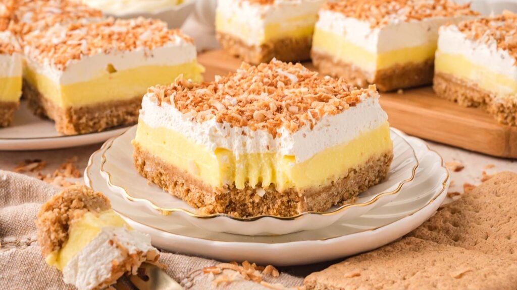 Coconut Cream Bars by Tessie's Table.