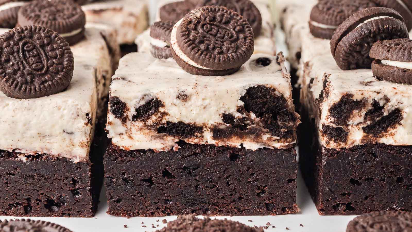 Oreo Cheesecake Brownies by Tessie's Table.