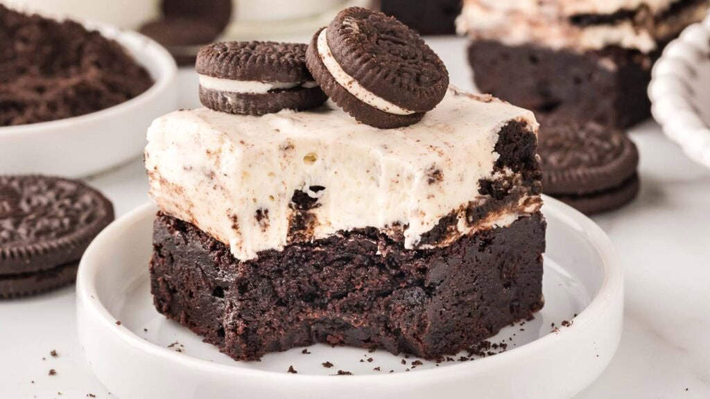 Oreo Cheesecake Brownies by Tessie's Table.