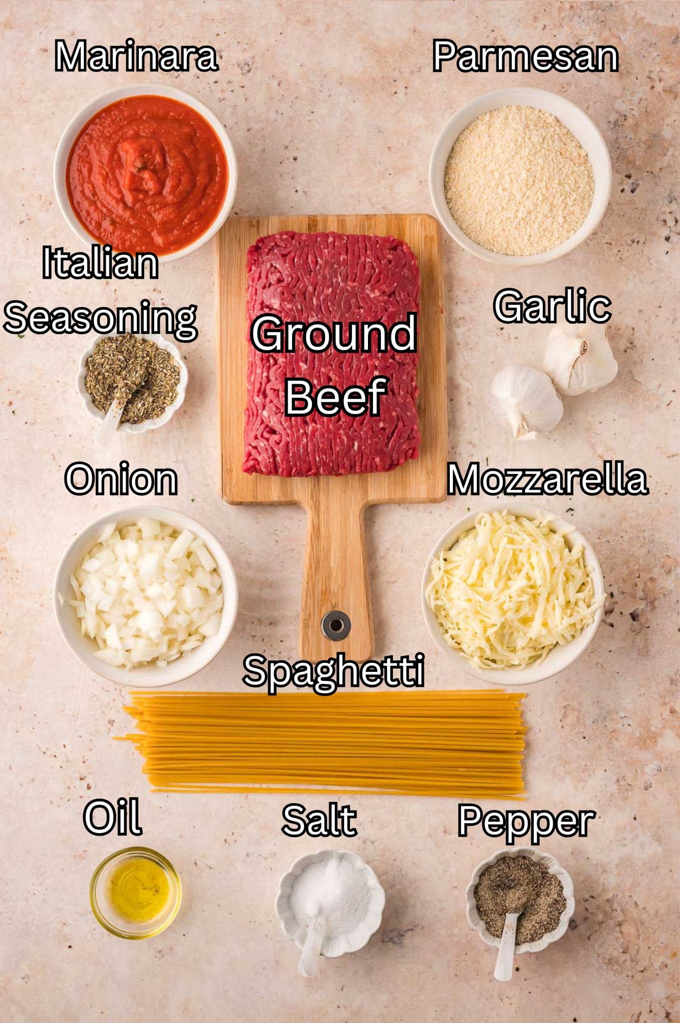 Ingredients for Baked Spaghetti.