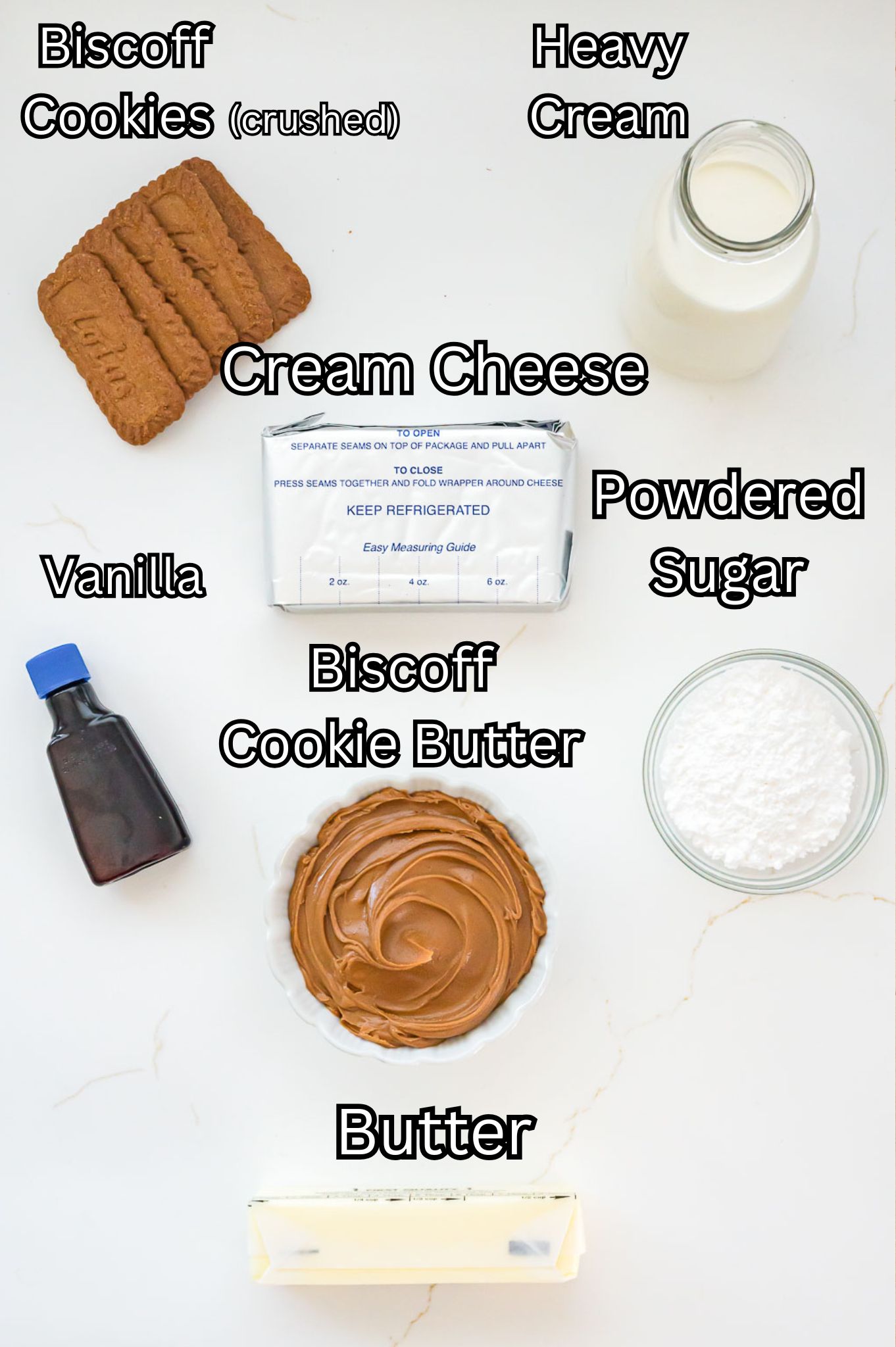 Ingredients for Biscoff Cheesecake Cups.