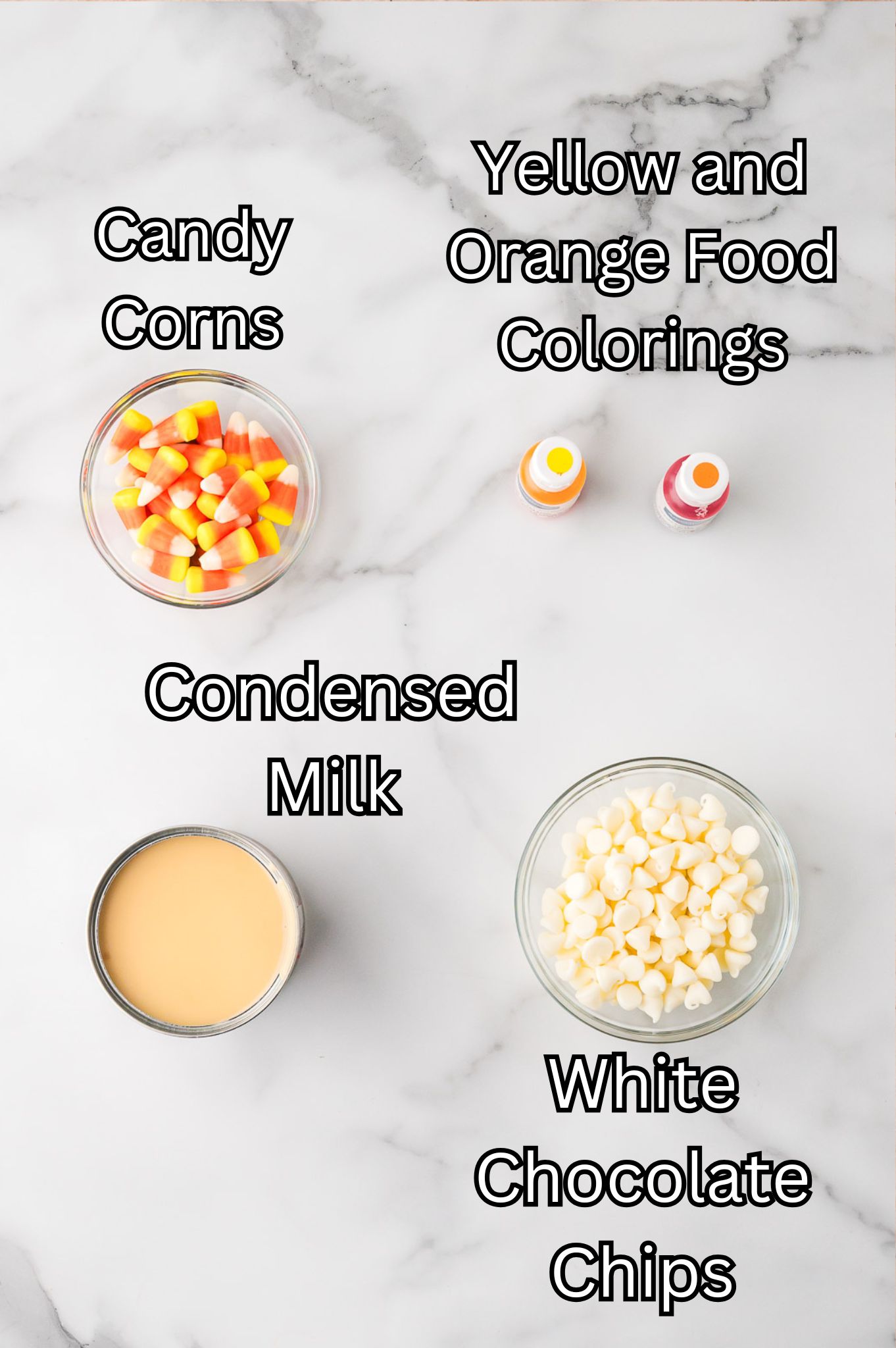 Ingredients for Candy Corn Fudge.