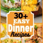 Collage of colorful summer dinner recipes .