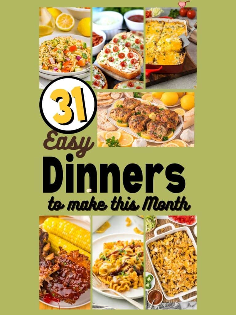 A grid of 7 different family friendly meals.