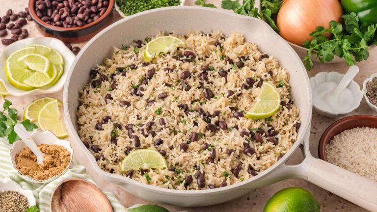 Black Beans and rice by Tessie's table.