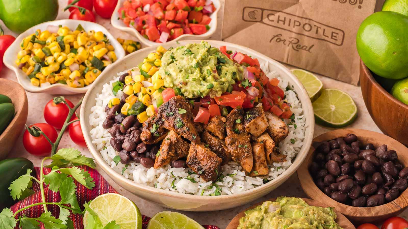 Chipotle Chicken Burrito Bowls by Tessie's Table.