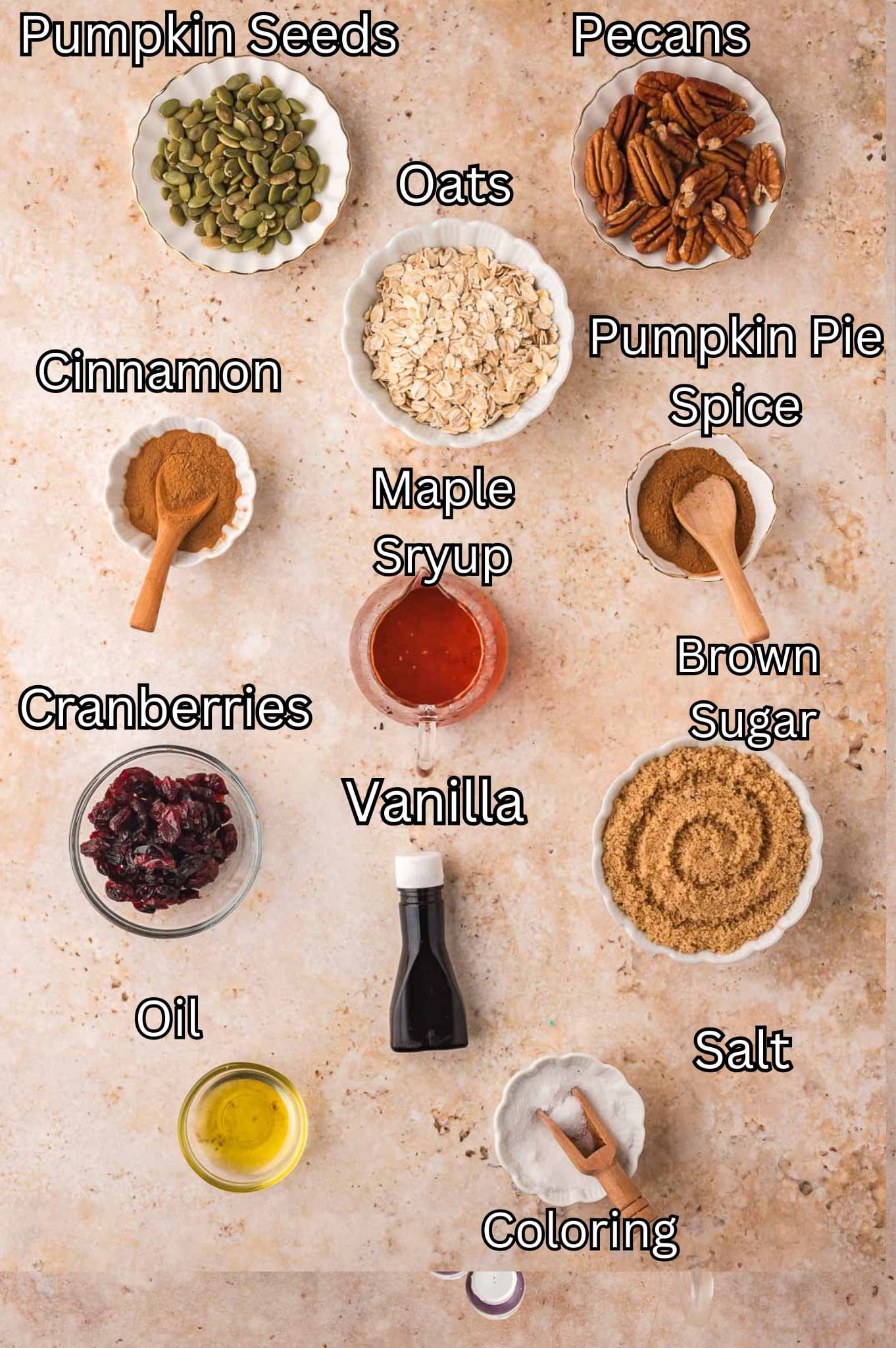 Ingredients for Pumpkin Granola.