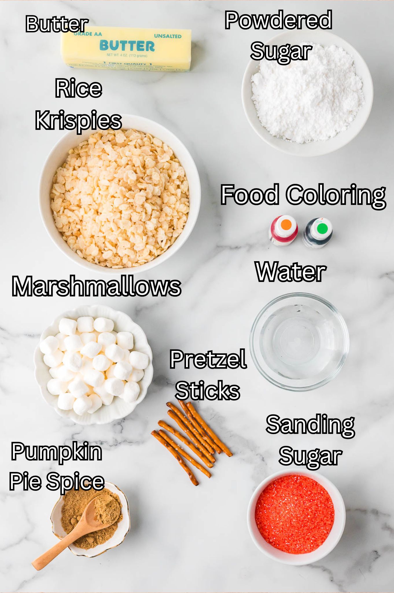 Ingredients for Rice Krispie Pumpkins.
