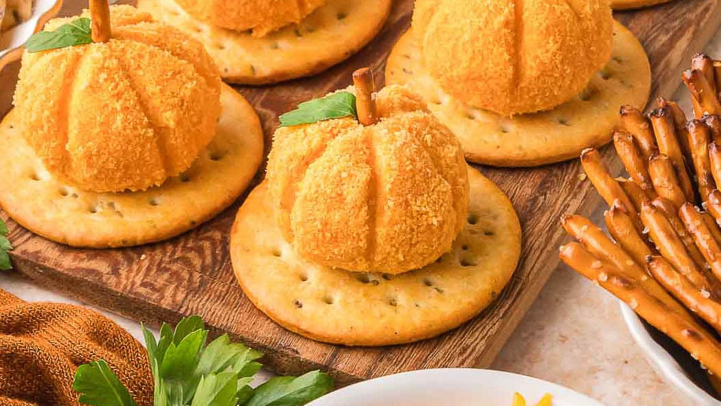 Mini Pumpkin Cheese Balls by Tessie's Table.