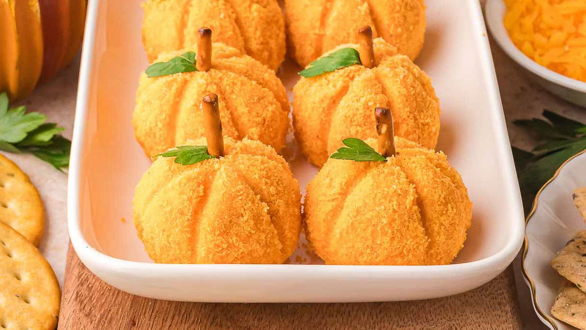 Mini Pumpkin Cheese Balls by Tessie's Table.