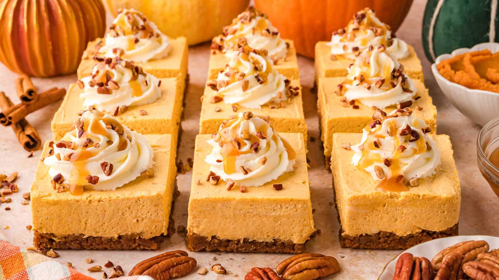 No Bake Pumpkin Cheesecake bars.