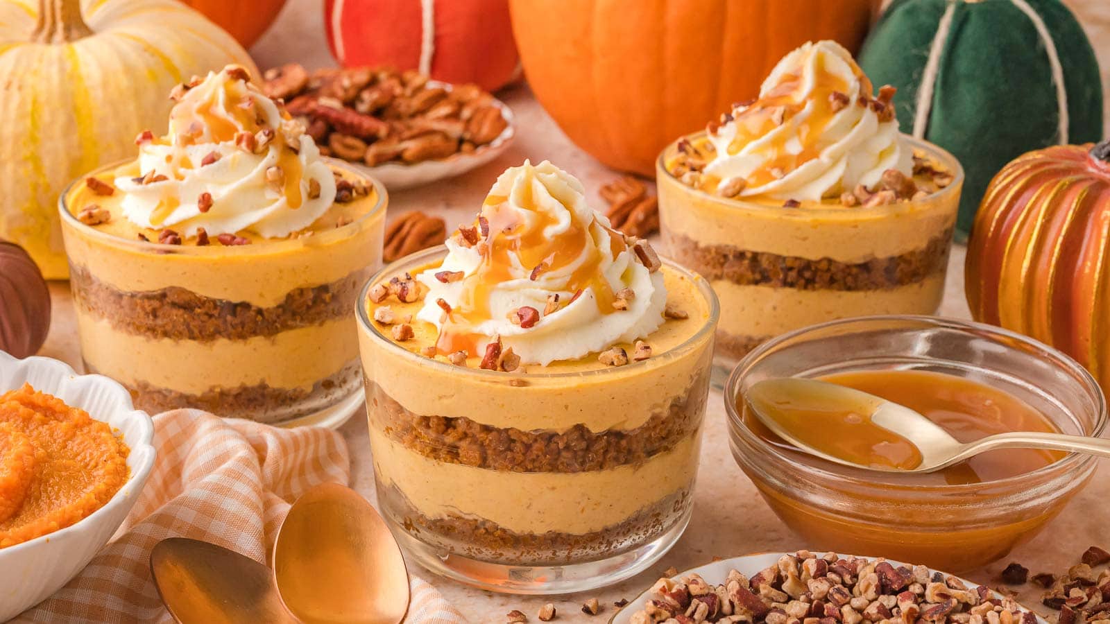 Pumpkin Pie Cheesecake Cups by Tessie's Table.