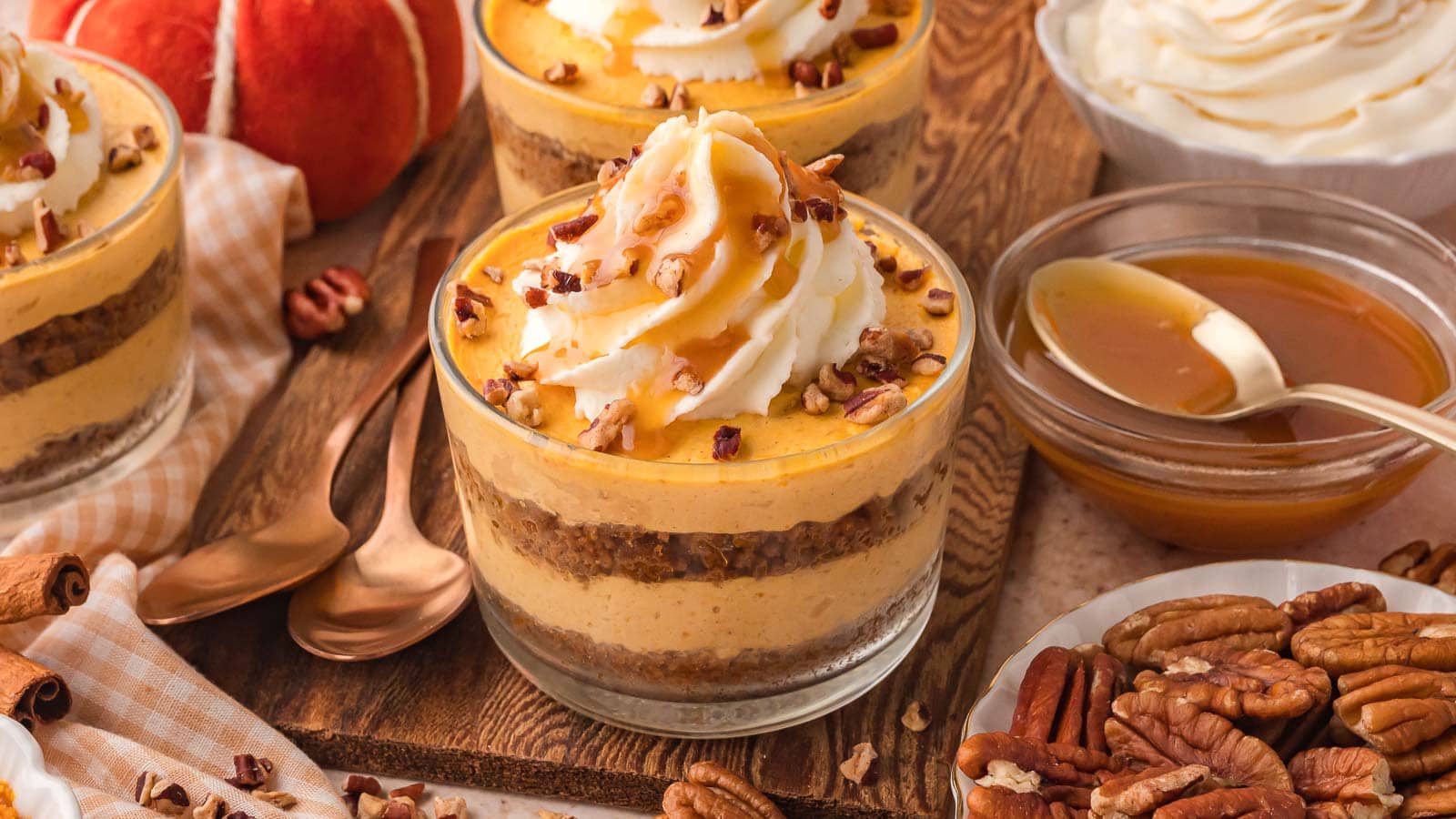 Pumpkin Pie Cheesecake Cups by Tessie's Table.