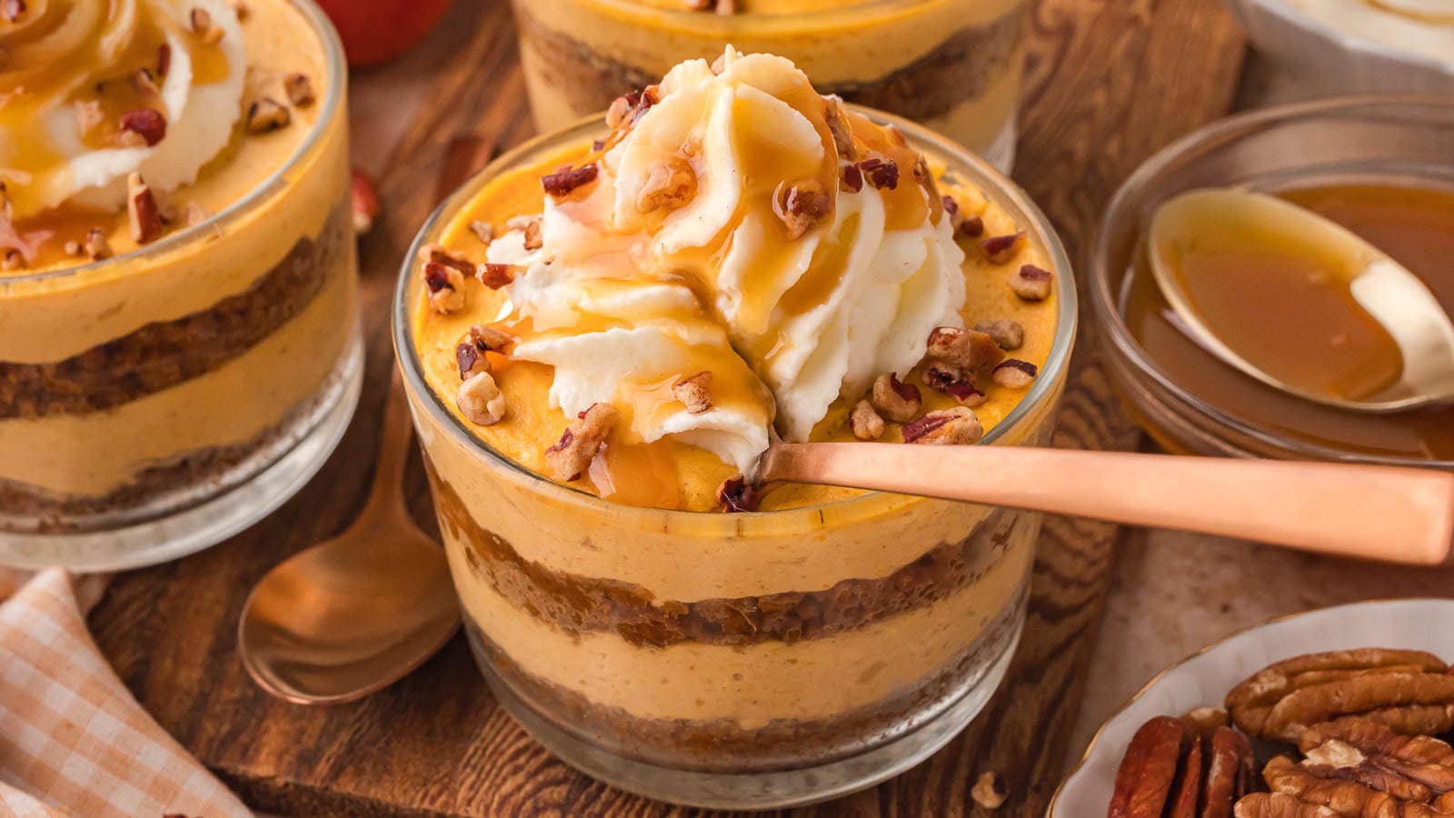 Pumpkin Pie Cheesecake Cups by Tessie's Table.
