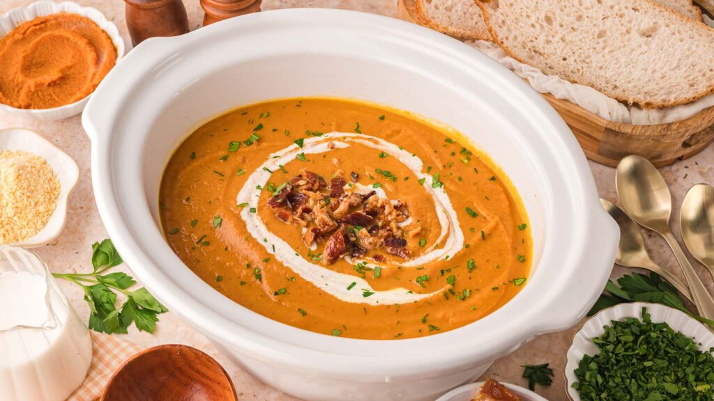 Slow Cooker Pumpkin Soup by Tessie's Table.