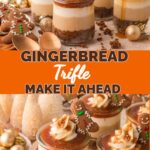 Layered gingerbread trifle in a glass trifle bowl.