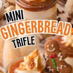 Layered gingerbread trifle in a glass trifle bowl.