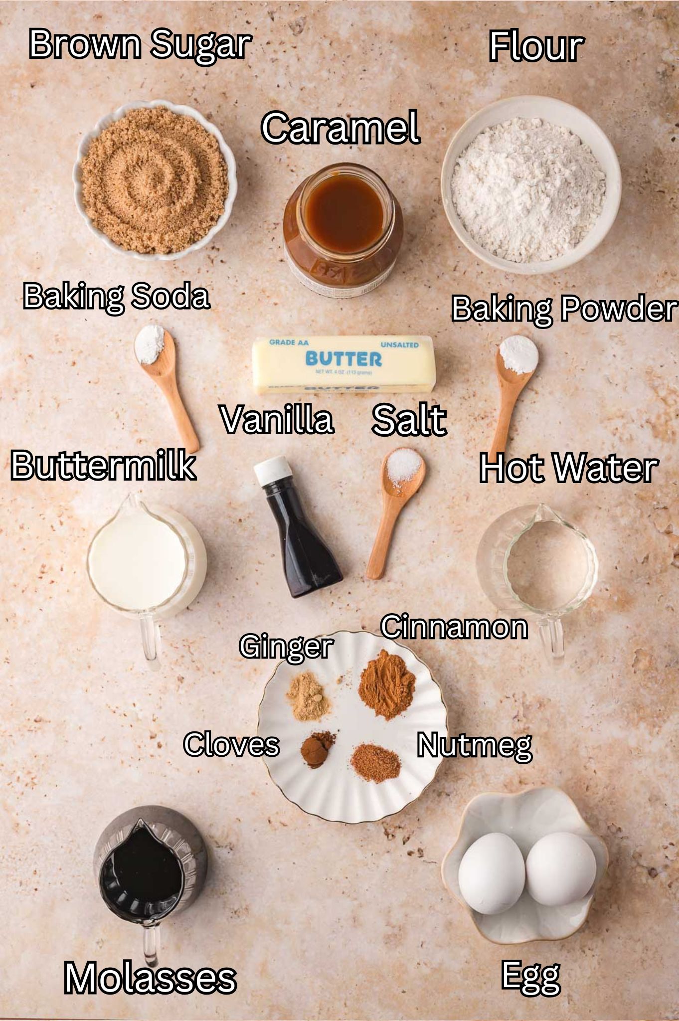 Ingredients for Gingerbread Cake Tessie's Table.