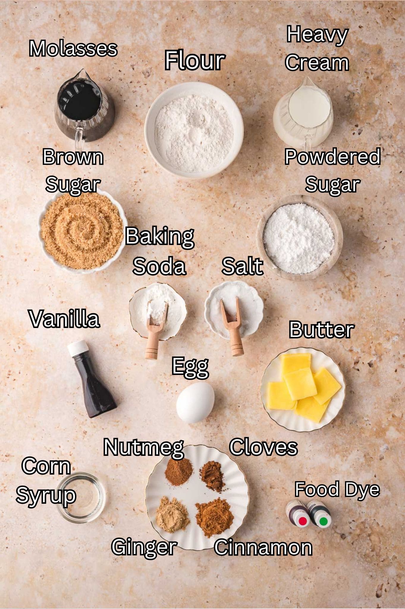 Ingredients for Gingerbread Man Cookies Tessie's Table.