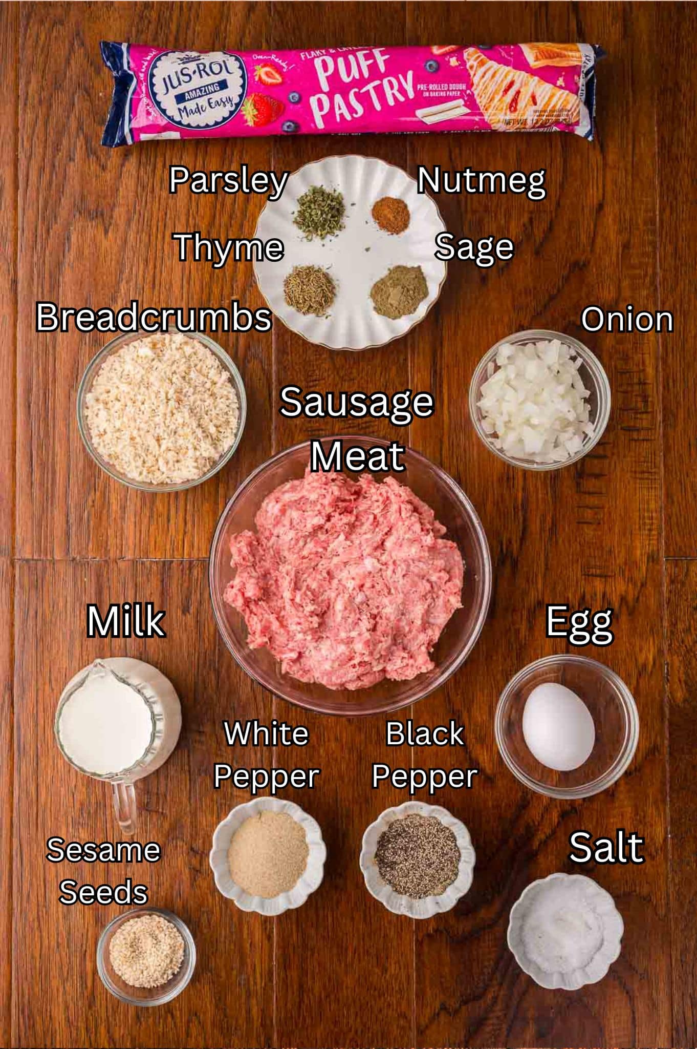 Ingredients for Sausage Roll Wreath Tessie's Table.