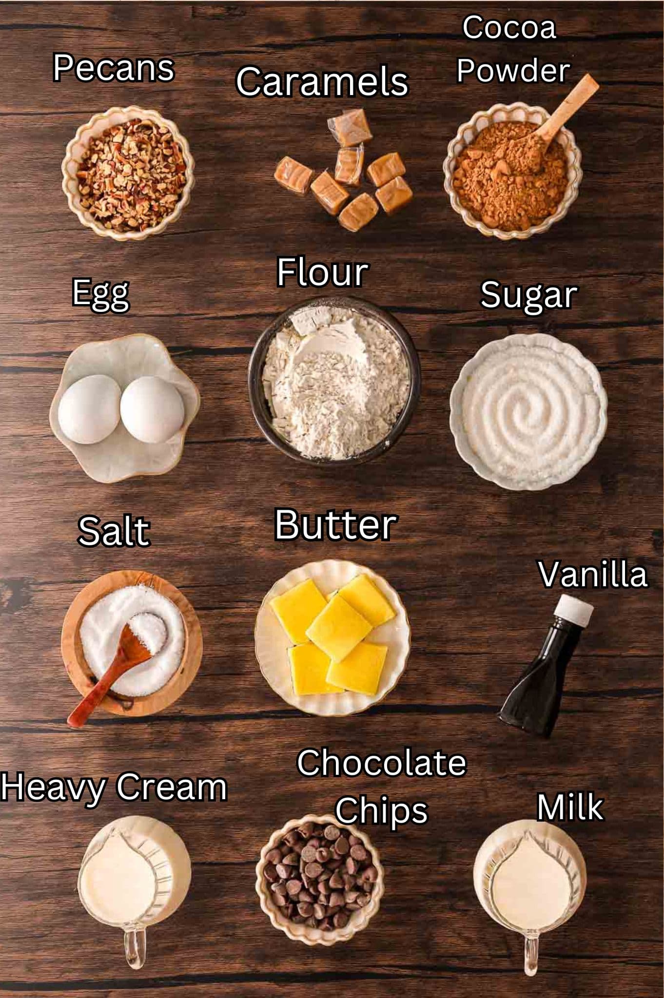 Ingredients for Turtle Thumbprint Cookies Tessie's Table.