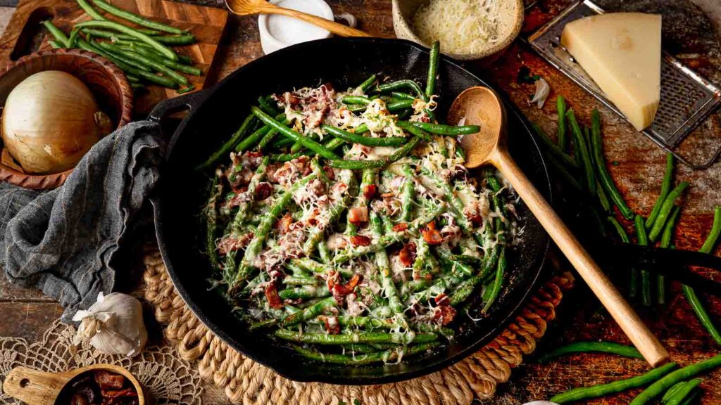 Cheesy Green Beans By Tessie's Table.