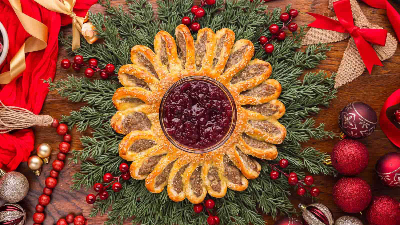 Sausage Roll Wreath By Tessie's Table.