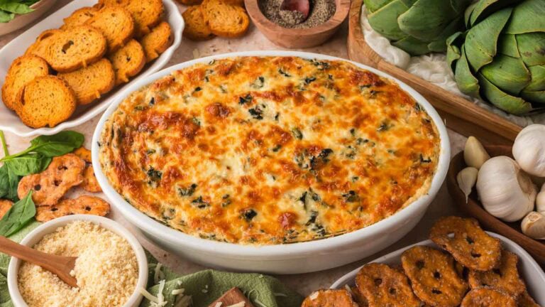 Baked Spinach Artichoke Dip By Tessie's Table.