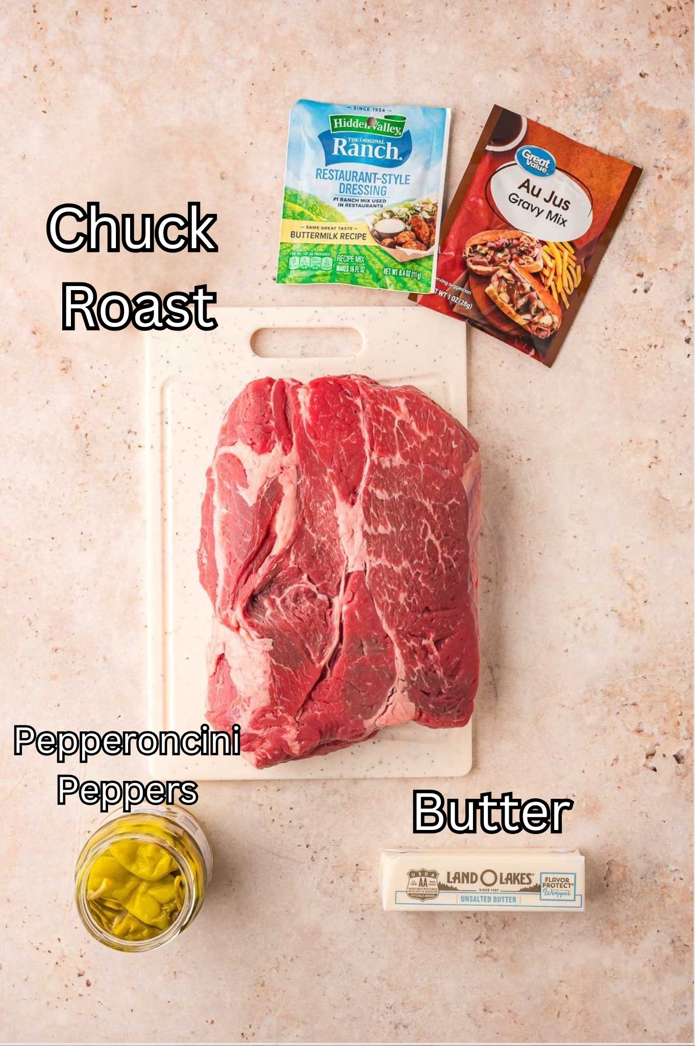 Ingredients for Slow Cooker Mississippe Pot Roast By Tessie's Table. (1)