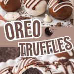 Chocolate dipped Oreo truffles on a white plate.