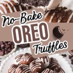 Chocolate dipped Oreo truffles on a white plate.