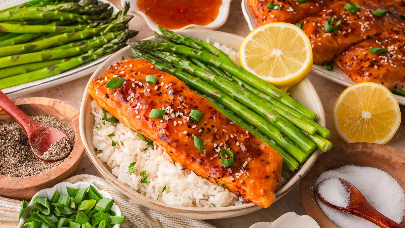 Air Fryer Sweet Chili Salmon By Tessies Table.