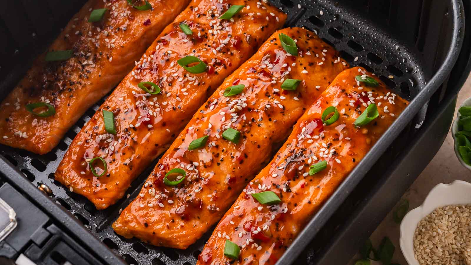 Air Fryer Sweet Chili Salmon By Tessies Table. 