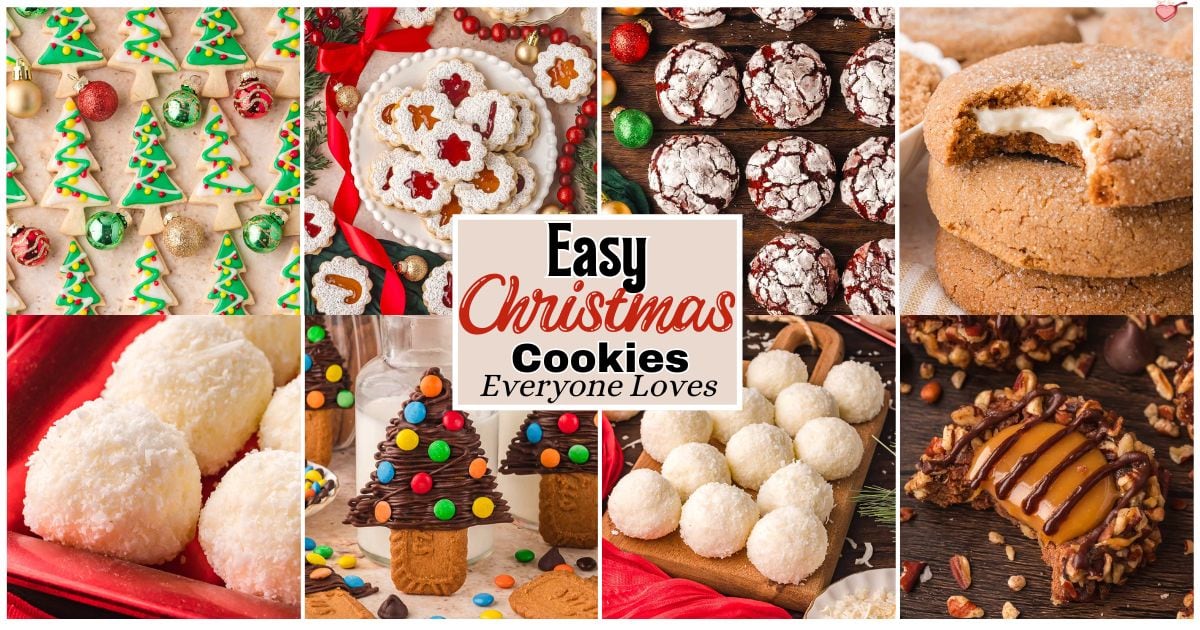 Collage of Christmas Cookies with the text Easy Christmas cookies everyone loves.