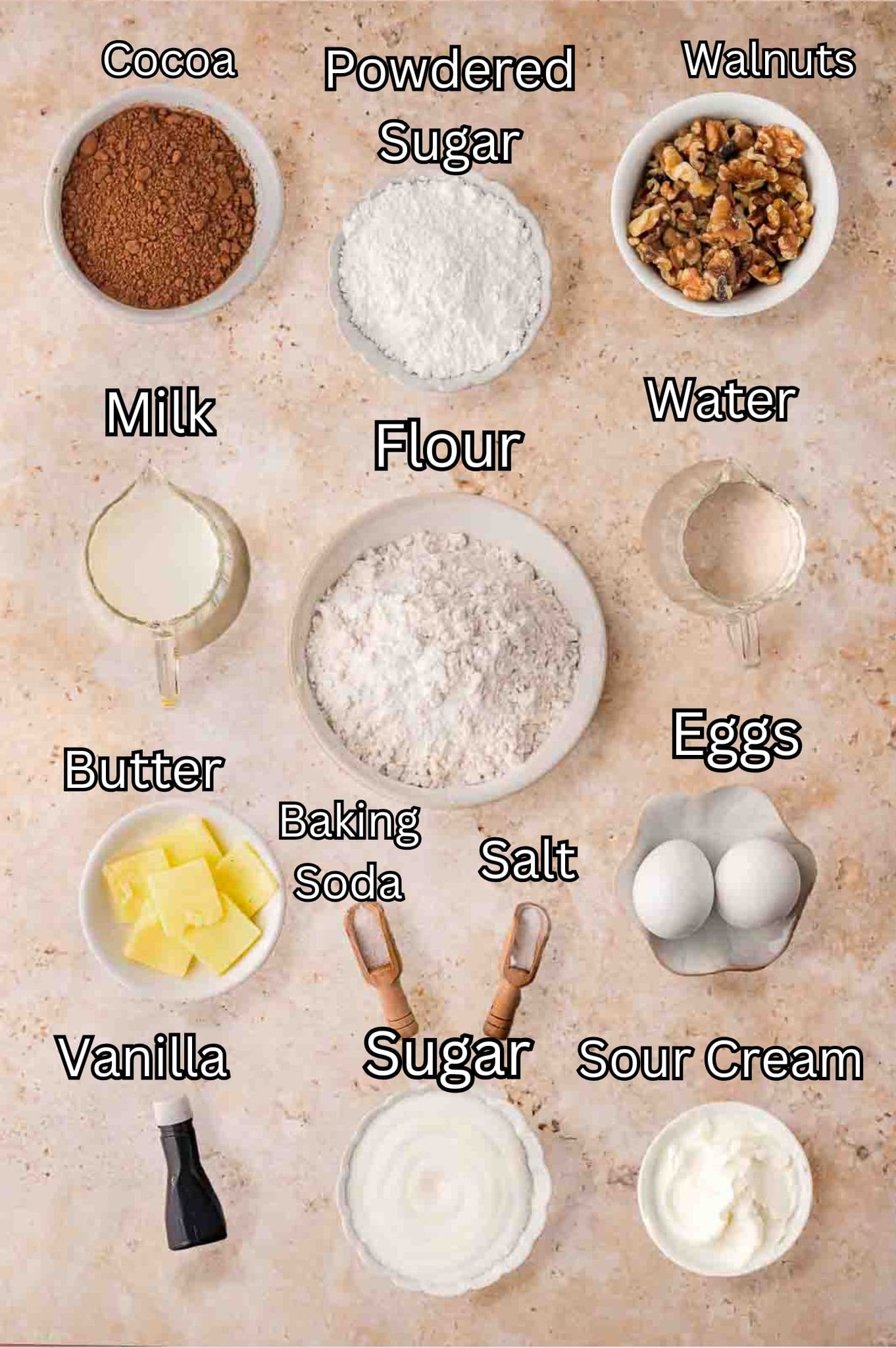 Ingredients for Texas Sheet Cake by Tessie's Table.