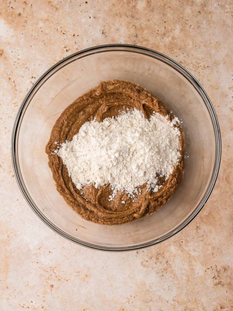 Flour added to the brown butter cookie dough before mixing.