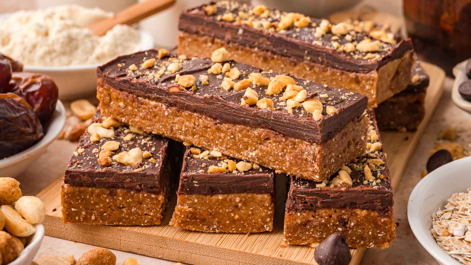 Chocolate Peanut Butter Protein Bars by Tessie's Table.