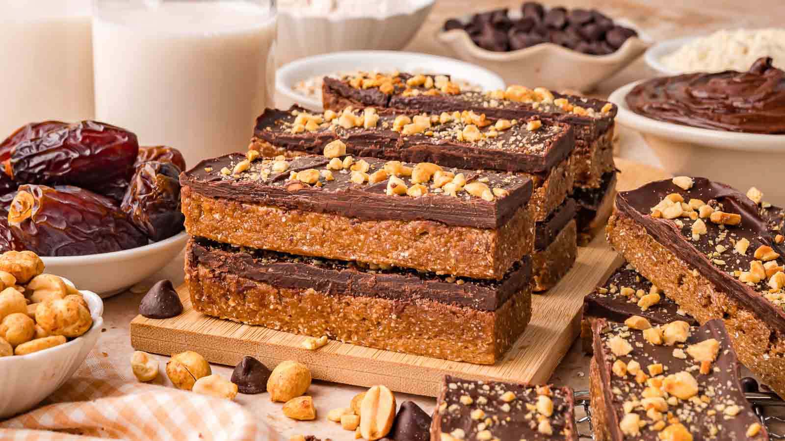 Chocolate Peanut Butter Protein Bars by Tessie's Table.