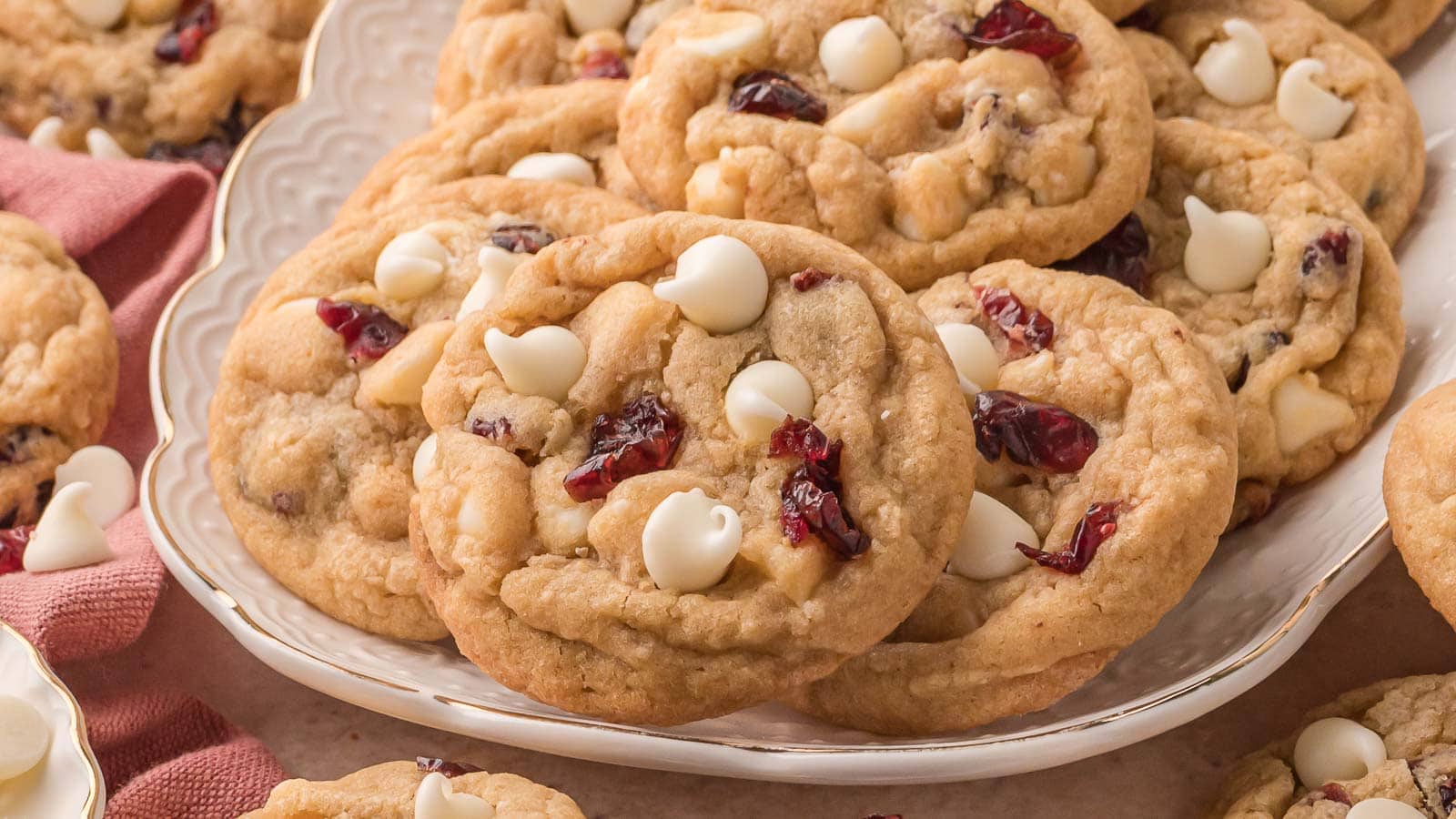 White Chocolate Cranberry Cookies By Tessies Table.