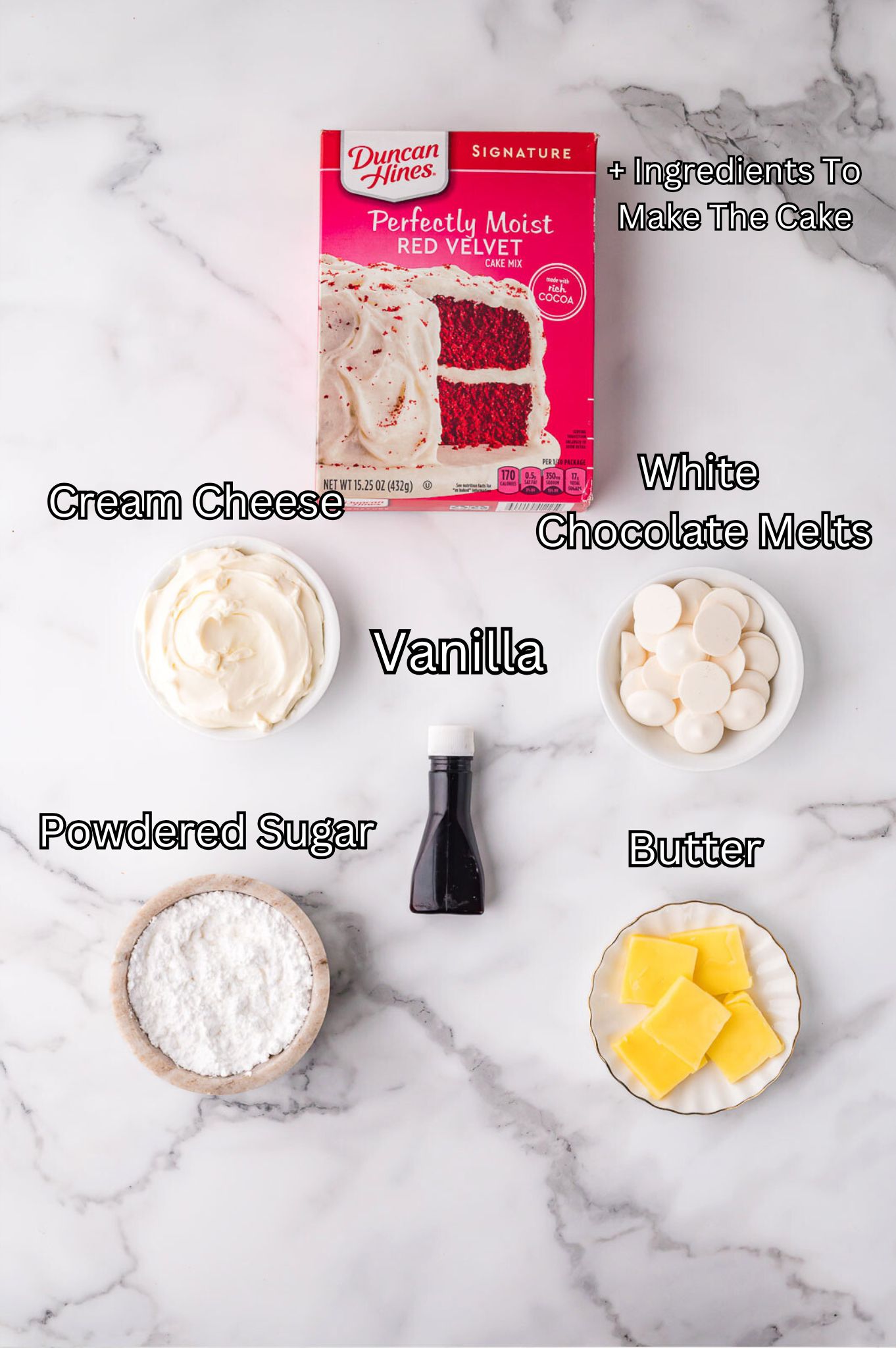 Ingredients for Red Velvet Truffles by Tessie's Table.