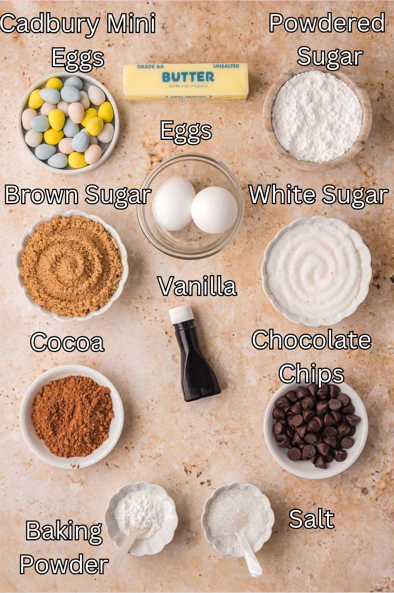 IngrediIngredients for Cadbury Brownie Cookies By Tessies Table ents for Cadbury Egg Brownies By Tessies Table