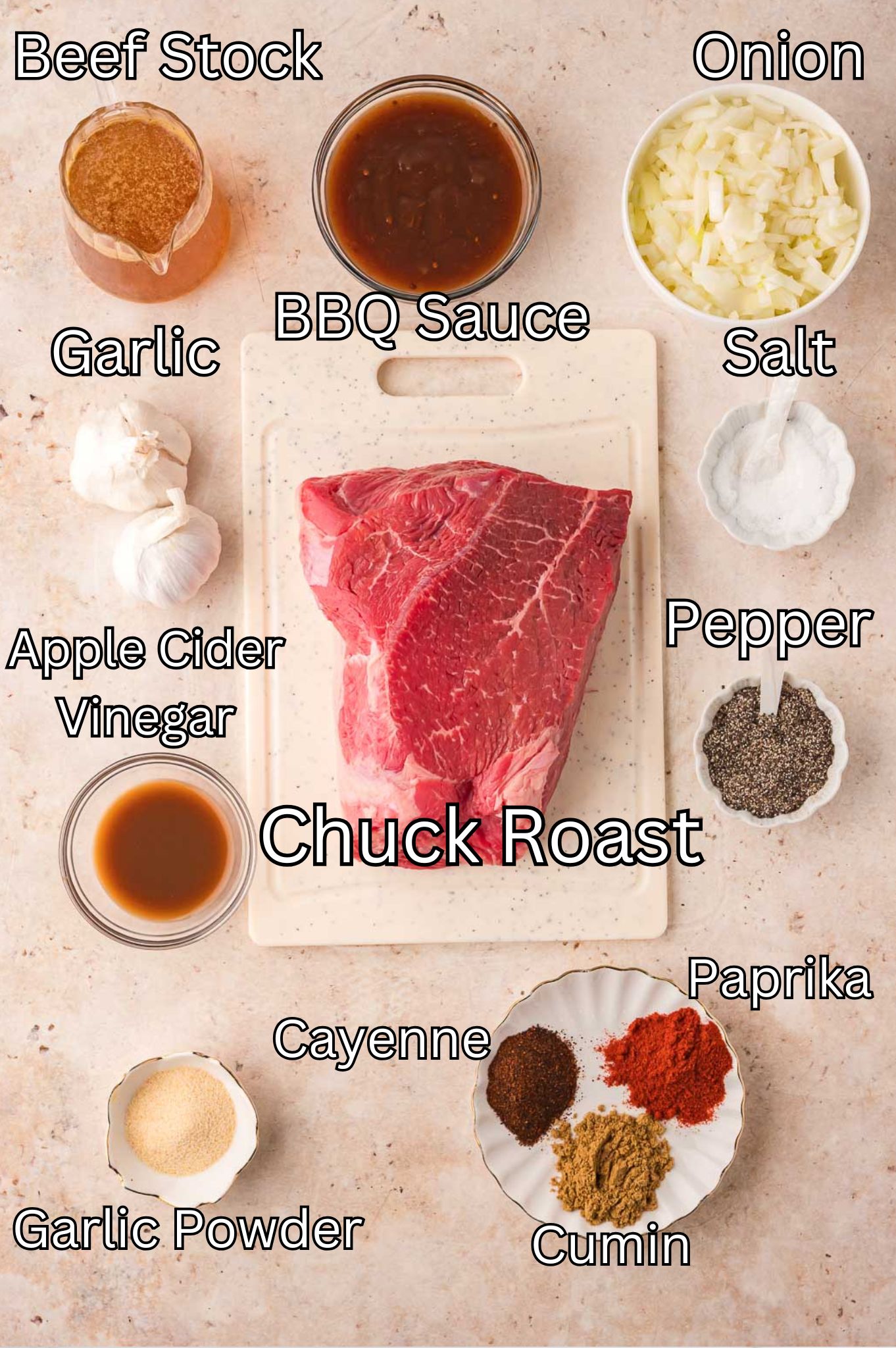 Ingredients for Slow Cooker BBQ Beef By Tessies Table.