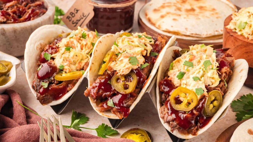 Slow Cooker BBQ Beef Tacos By Tessies Table.